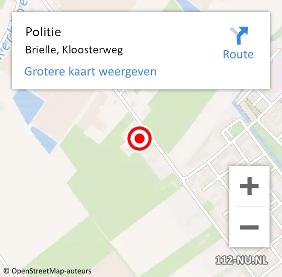 Locatie op kaart van de 112 melding: Politie Brielle, Kloosterweg op 18 april 2024 13:41