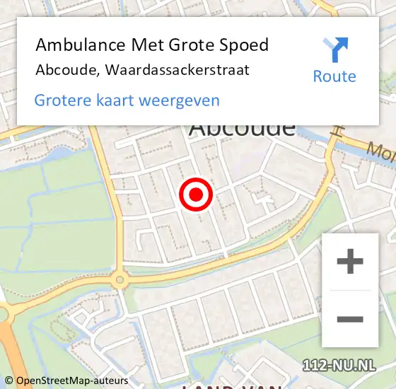 Locatie op kaart van de 112 melding: Ambulance Met Grote Spoed Naar Abcoude, Waardassackerstraat op 18 april 2024 14:08