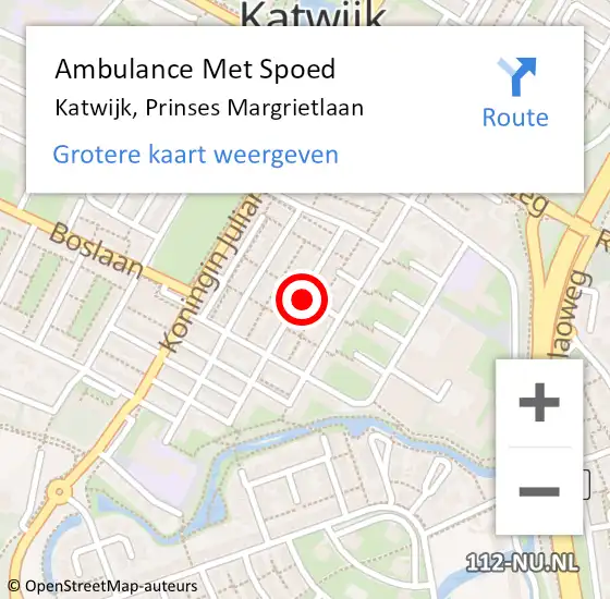 Locatie op kaart van de 112 melding: Ambulance Met Spoed Naar Katwijk, Prinses Margrietlaan op 18 april 2024 14:11