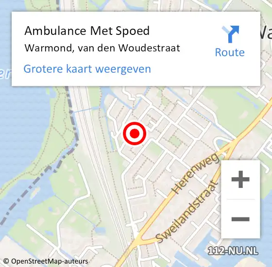 Locatie op kaart van de 112 melding: Ambulance Met Spoed Naar Warmond, van den Woudestraat op 18 april 2024 14:38