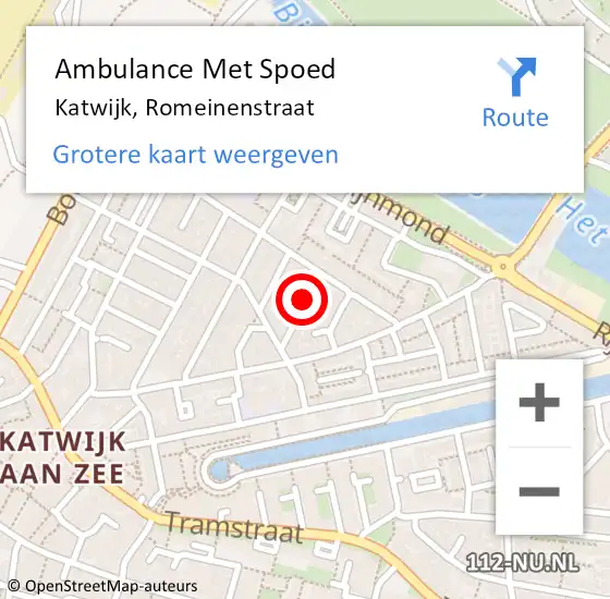 Locatie op kaart van de 112 melding: Ambulance Met Spoed Naar Katwijk, Romeinenstraat op 18 april 2024 14:43