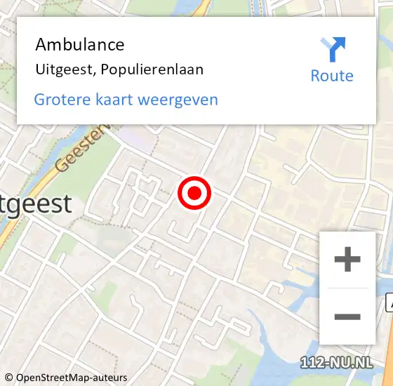 Locatie op kaart van de 112 melding: Ambulance Uitgeest, Populierenlaan op 18 april 2024 14:47