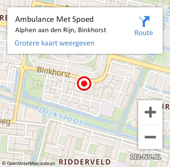 Locatie op kaart van de 112 melding: Ambulance Met Spoed Naar Alphen aan den Rijn, Binkhorst op 18 april 2024 14:48