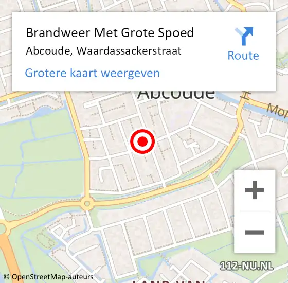 Locatie op kaart van de 112 melding: Brandweer Met Grote Spoed Naar Abcoude, Waardassackerstraat op 18 april 2024 14:49