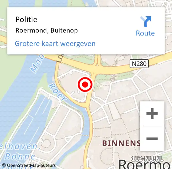 Locatie op kaart van de 112 melding: Politie Roermond, Buitenop op 18 april 2024 14:50