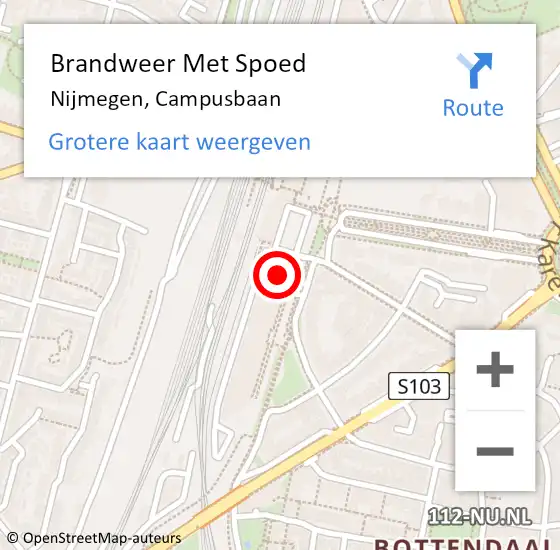 Locatie op kaart van de 112 melding: Brandweer Met Spoed Naar Nijmegen, Campusbaan op 18 april 2024 15:11