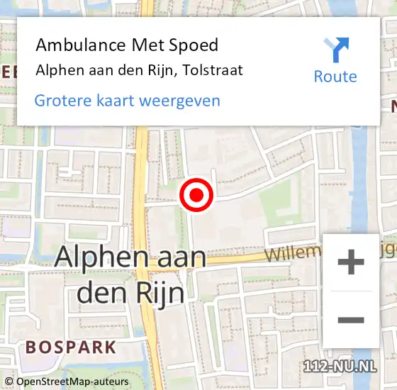 Locatie op kaart van de 112 melding: Ambulance Met Spoed Naar Alphen aan den Rijn, Tolstraat op 18 april 2024 15:11
