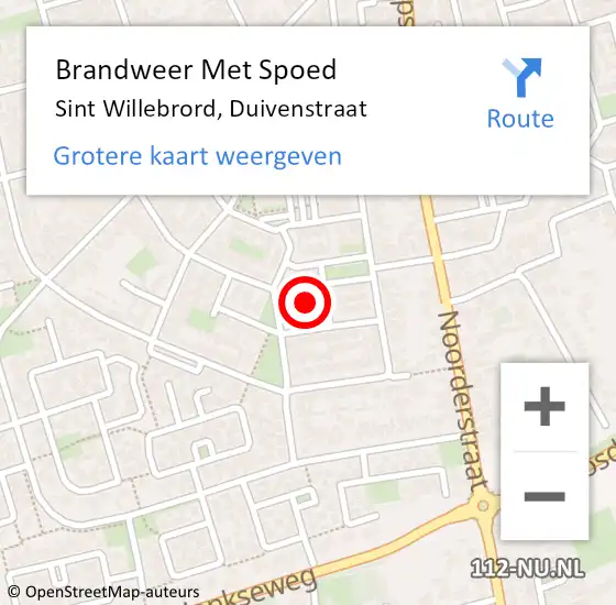 Locatie op kaart van de 112 melding: Brandweer Met Spoed Naar Sint Willebrord, Duivenstraat op 18 april 2024 15:24
