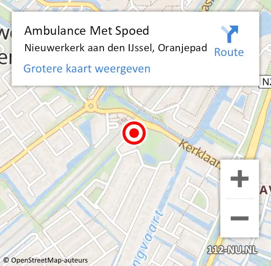 Locatie op kaart van de 112 melding: Ambulance Met Spoed Naar Nieuwerkerk aan den IJssel, Oranjepad op 18 april 2024 15:41