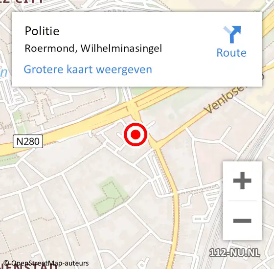 Locatie op kaart van de 112 melding: Politie Roermond, Wilhelminasingel op 18 april 2024 15:41