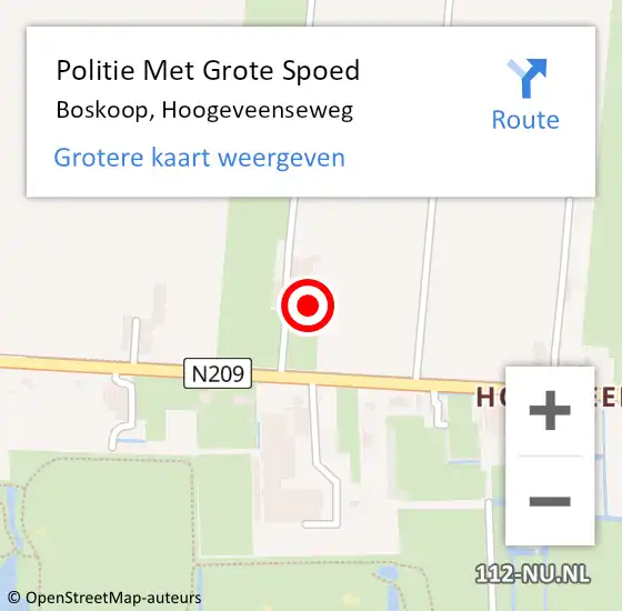 Locatie op kaart van de 112 melding: Politie Met Grote Spoed Naar Boskoop, Hoogeveenseweg op 18 april 2024 15:42