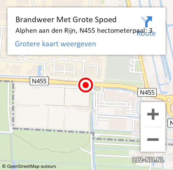 Locatie op kaart van de 112 melding: Brandweer Met Grote Spoed Naar Alphen aan den Rijn, N455 hectometerpaal: 3 op 18 april 2024 15:44