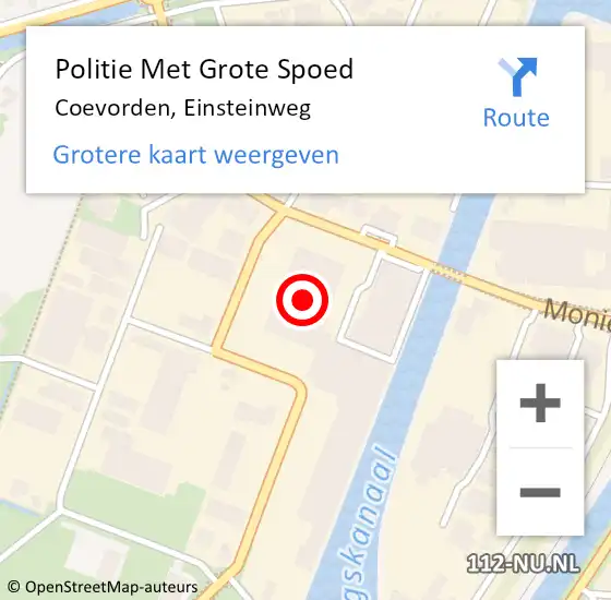 Locatie op kaart van de 112 melding: Politie Met Grote Spoed Naar Coevorden, Einsteinweg op 18 april 2024 15:44