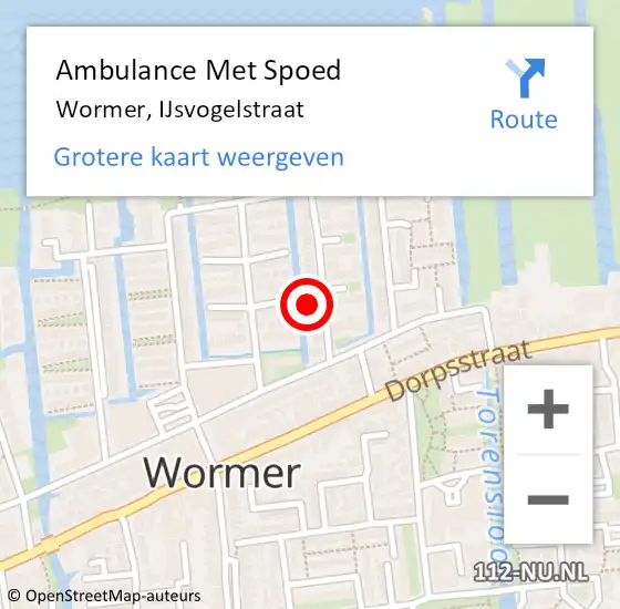 Locatie op kaart van de 112 melding: Ambulance Met Spoed Naar Wormer, IJsvogelstraat op 18 april 2024 15:47
