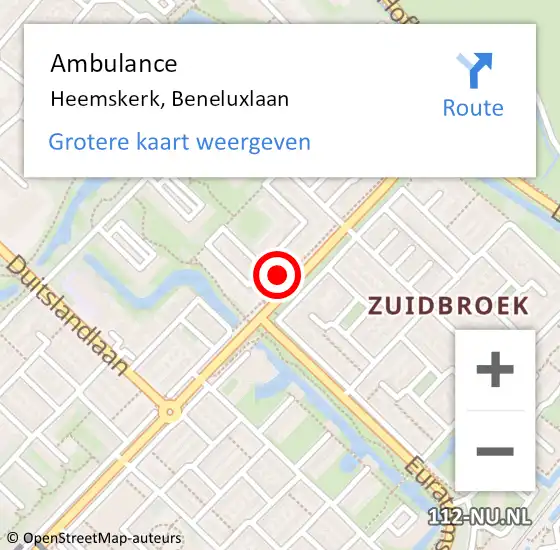 Locatie op kaart van de 112 melding: Ambulance Heemskerk, Beneluxlaan op 18 april 2024 15:54