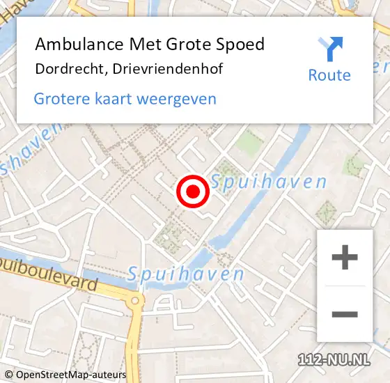 Locatie op kaart van de 112 melding: Ambulance Met Grote Spoed Naar Dordrecht, Drievriendenhof op 18 april 2024 15:55