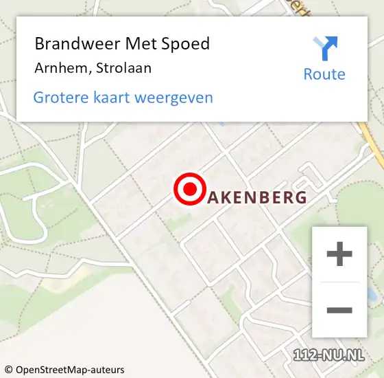 Locatie op kaart van de 112 melding: Brandweer Met Spoed Naar Arnhem, Strolaan op 18 april 2024 15:58