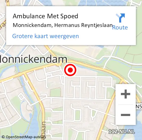 Locatie op kaart van de 112 melding: Ambulance Met Spoed Naar Monnickendam, Hermanus Reyntjeslaan op 18 april 2024 15:59
