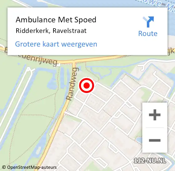 Locatie op kaart van de 112 melding: Ambulance Met Spoed Naar Ridderkerk, Ravelstraat op 18 april 2024 16:06