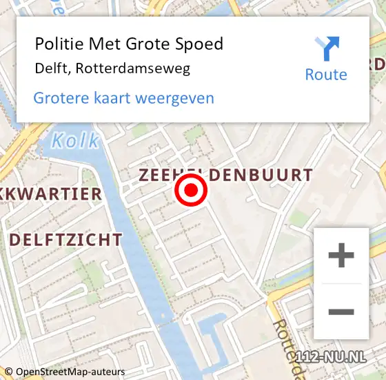 Locatie op kaart van de 112 melding: Politie Met Grote Spoed Naar Delft, Rotterdamseweg op 18 april 2024 16:09