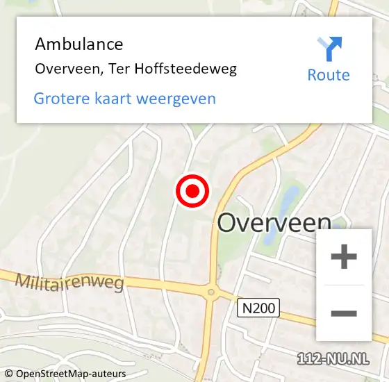 Locatie op kaart van de 112 melding: Ambulance Overveen, Ter Hoffsteedeweg op 18 april 2024 16:26