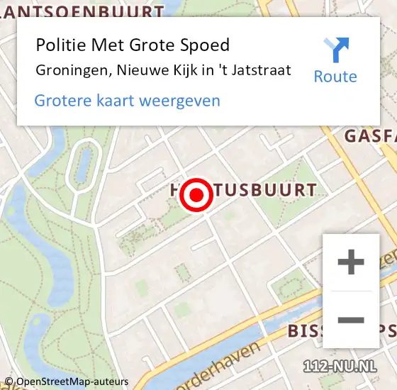Locatie op kaart van de 112 melding: Politie Met Grote Spoed Naar Groningen, Nieuwe Kijk in 't Jatstraat op 18 april 2024 16:31