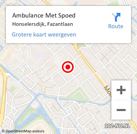 Locatie op kaart van de 112 melding: Ambulance Met Spoed Naar Honselersdijk, Fazantlaan op 18 april 2024 16:50