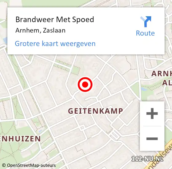 Locatie op kaart van de 112 melding: Brandweer Met Spoed Naar Arnhem, Zaslaan op 18 april 2024 16:51