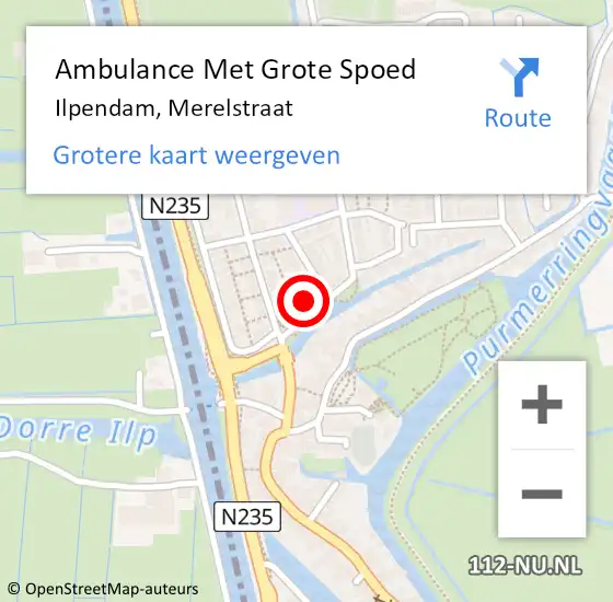 Locatie op kaart van de 112 melding: Ambulance Met Grote Spoed Naar Ilpendam, Merelstraat op 18 april 2024 16:54