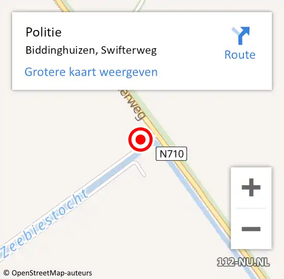 Locatie op kaart van de 112 melding: Politie Biddinghuizen, Swifterweg op 18 april 2024 17:05
