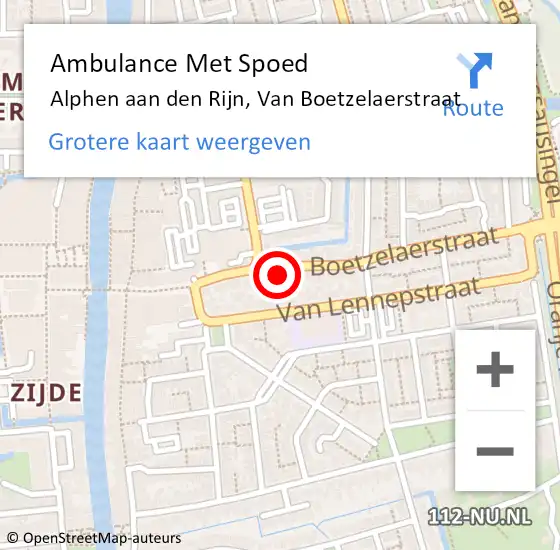 Locatie op kaart van de 112 melding: Ambulance Met Spoed Naar Alphen aan den Rijn, Van Boetzelaerstraat op 18 april 2024 17:14