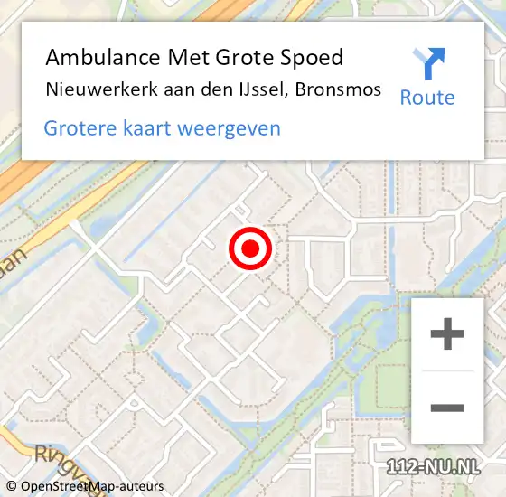 Locatie op kaart van de 112 melding: Ambulance Met Grote Spoed Naar Nieuwerkerk aan den IJssel, Bronsmos op 18 april 2024 17:40
