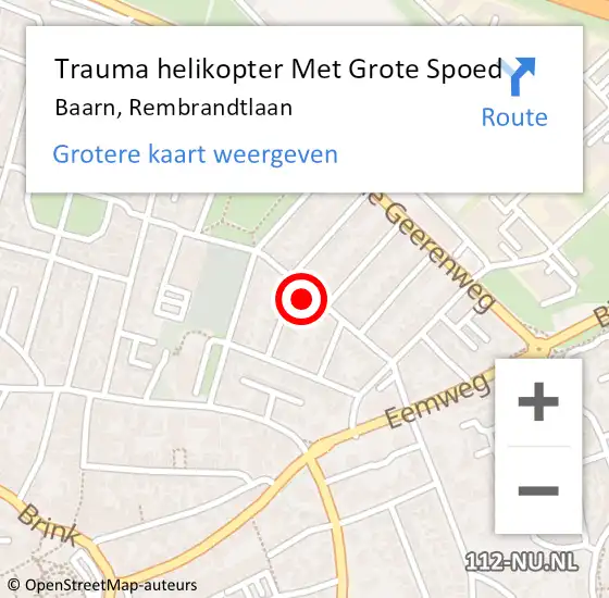 Locatie op kaart van de 112 melding: Trauma helikopter Met Grote Spoed Naar Baarn, Rembrandtlaan op 18 april 2024 17:51