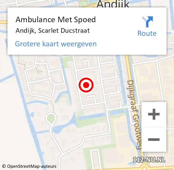 Locatie op kaart van de 112 melding: Ambulance Met Spoed Naar Andijk, Scarlet Ducstraat op 18 april 2024 17:53