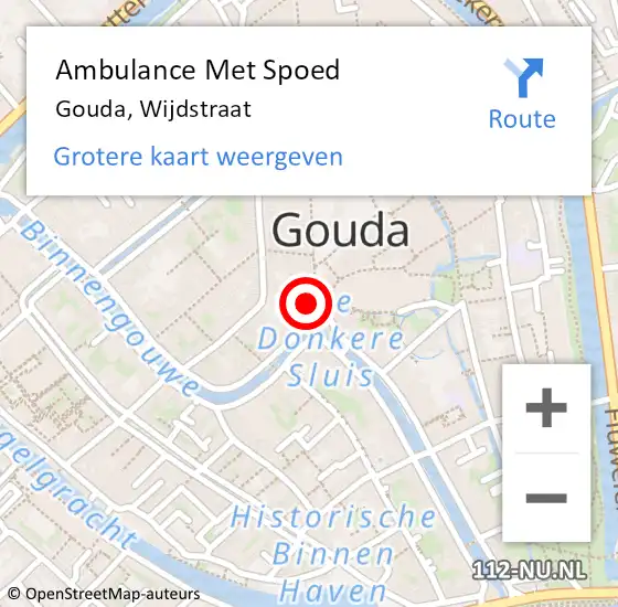 Locatie op kaart van de 112 melding: Ambulance Met Spoed Naar Gouda, Wijdstraat op 18 april 2024 18:03