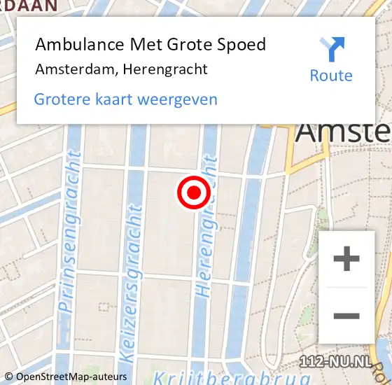 Locatie op kaart van de 112 melding: Ambulance Met Grote Spoed Naar Amsterdam, Herengracht op 18 april 2024 18:17