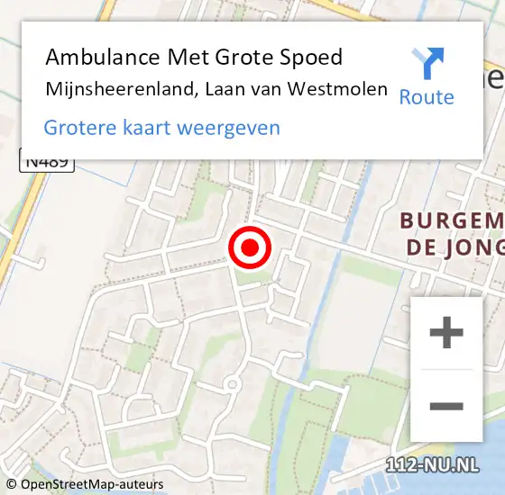 Locatie op kaart van de 112 melding: Ambulance Met Grote Spoed Naar Mijnsheerenland, Laan van Westmolen op 18 april 2024 18:24