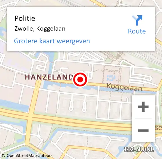 Locatie op kaart van de 112 melding: Politie Zwolle, Koggelaan op 18 april 2024 18:28