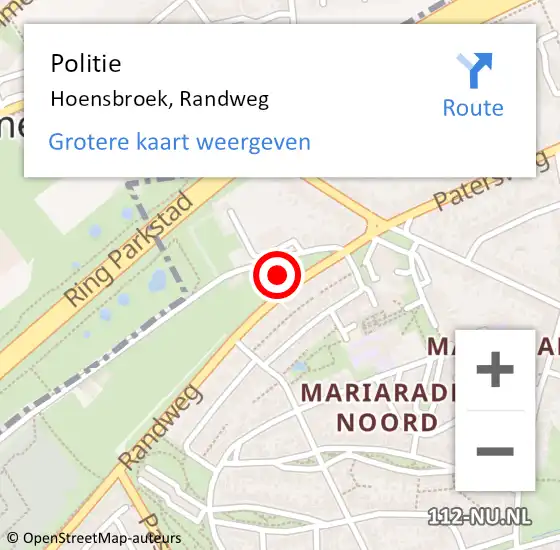Locatie op kaart van de 112 melding: Politie Hoensbroek, Randweg op 18 april 2024 18:28