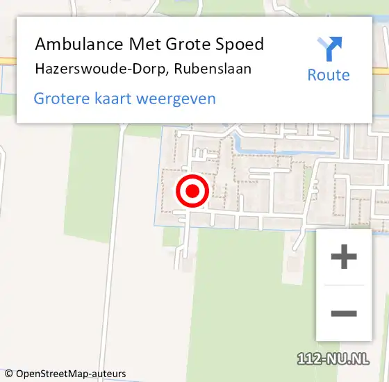 Locatie op kaart van de 112 melding: Ambulance Met Grote Spoed Naar Hazerswoude-Dorp, Rubenslaan op 18 april 2024 18:46