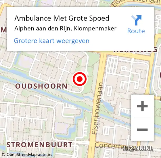 Locatie op kaart van de 112 melding: Ambulance Met Grote Spoed Naar Alphen aan den Rijn, Klompenmaker op 18 april 2024 18:49