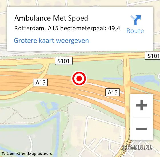 Locatie op kaart van de 112 melding: Ambulance Met Spoed Naar Rotterdam, A15 hectometerpaal: 49,4 op 18 april 2024 19:30