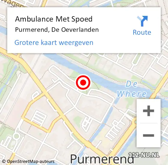 Locatie op kaart van de 112 melding: Ambulance Met Spoed Naar Purmerend, De Oeverlanden op 18 april 2024 20:18