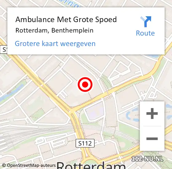 Locatie op kaart van de 112 melding: Ambulance Met Grote Spoed Naar Rotterdam, Benthemplein op 18 april 2024 20:21
