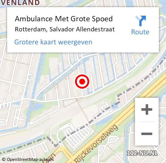 Locatie op kaart van de 112 melding: Ambulance Met Grote Spoed Naar Rotterdam, Salvador Allendestraat op 18 april 2024 20:23