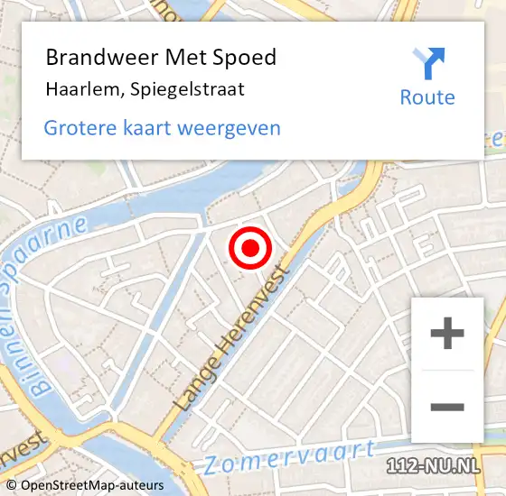 Locatie op kaart van de 112 melding: Brandweer Met Spoed Naar Haarlem, Spiegelstraat op 18 april 2024 21:32