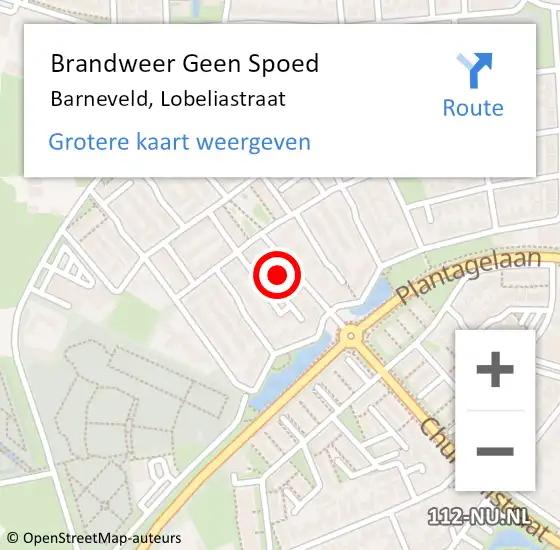 Locatie op kaart van de 112 melding: Brandweer Geen Spoed Naar Barneveld, Lobeliastraat op 18 april 2024 21:32