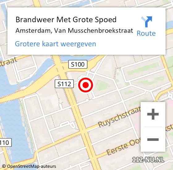 Locatie op kaart van de 112 melding: Brandweer Met Grote Spoed Naar Amsterdam, Van Musschenbroekstraat op 18 april 2024 21:42