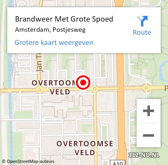 Locatie op kaart van de 112 melding: Brandweer Met Grote Spoed Naar Amsterdam, Postjesweg op 18 april 2024 21:45