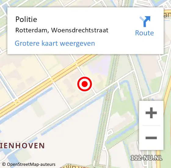 Locatie op kaart van de 112 melding: Politie Rotterdam, Woensdrechtstraat op 18 april 2024 21:52